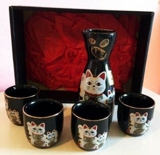 Sake Set - Japan - Maneki - Neko - Lucky Beckoning Cat - Perfect Gift