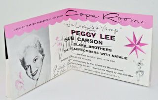 1950s The Sands Hotel Casino Las Vegas Brochure Postcard Copa Peggy Lee