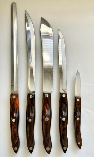 Cutco Vintage 5 Knifes Set Brown Swirl 1720 / 1722 / 1723 / 1724 / 1729