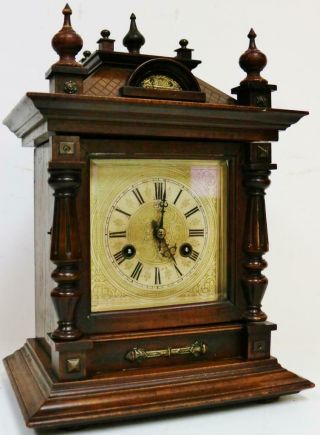 Antique Junghans 8 Day Carved Mahogany Architectural Gong Striking Bracket Clock