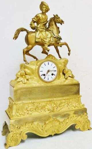 Large Antique French Empire,  8 Day Striking Bronze Ormolu Figurine Mantel Clock