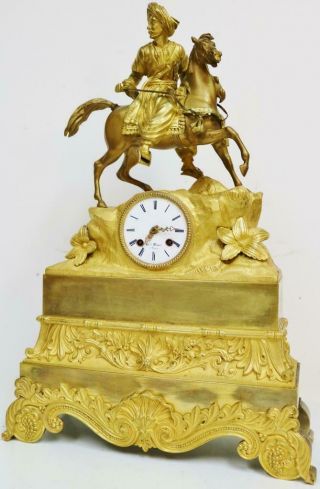 Large Antique French Empire,  8 Day Striking Bronze Ormolu Figurine Mantel Clock 2