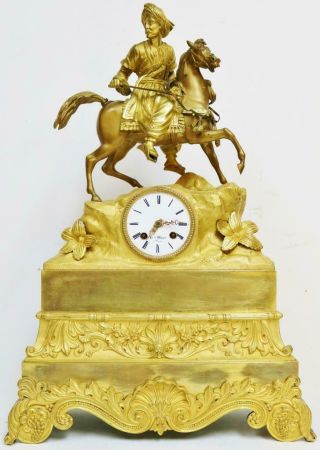 Large Antique French Empire,  8 Day Striking Bronze Ormolu Figurine Mantel Clock 3