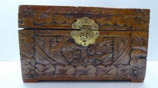 Old Chinese Asian Carved Timber Jewellery Box,  Cigar Box,  Tea Chest Casket