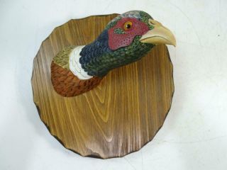 Vintage Folk Art Wood Carved Pheasant Bird Wall Plaque Figurine Statue Carving