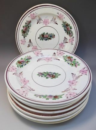 Antique Pink Luster Small Plates Flowers English Stoneware Hand Painted Flowers