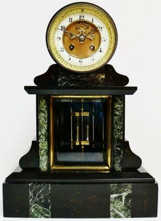 Antique French 8 Day Slate & Marble Striking Mantel Clock Visible Escapement