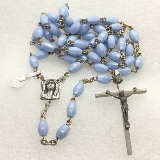 Vintage Italy Rosary Crucifix Cross Extra Strong Light Blue Plastic Beads