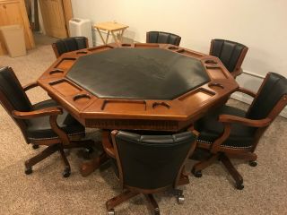 Harley Davidson 2 - In - 1 Poker Table With 6 Chairs - Heritage Brown