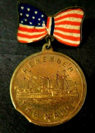 Antique 1898 Admiral Dewey Remember The Maine Spanish American War Error Medal