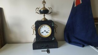 Fine Antique French Slate Striking Mantle Clock 8 Day