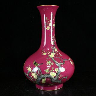 Chinese Gilt Edge Rouge Red Glaze Famille Rose Porcelain Vase