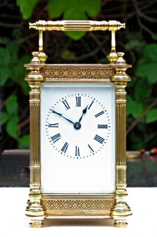 Fine Antique French Carriage Clock Gilt Filigree,  With Case,  Well,  6 " H