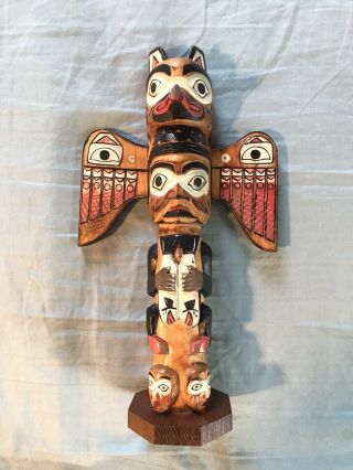 Vintage Signed Patrick Seale Hand Carved Totem Pole Sculpture Made In Alaska