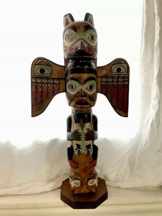 Vintage Signed Patrick Seale Hand Carved Totem Pole Sculpture Made In Alaska 2