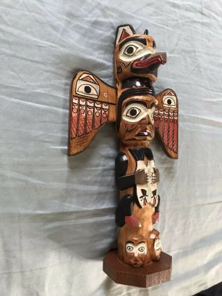 Vintage Signed Patrick Seale Hand Carved Totem Pole Sculpture Made In Alaska 3