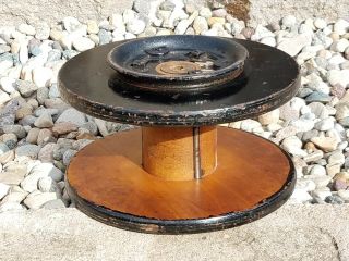 Antique Vintage Industrial Wooden Spool With Metal “pulley” On One Side Upcycle