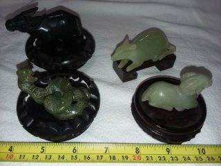Hand - Carved Vintage Chinese Jade - Snake,  Rat,  Ox,  And Goat