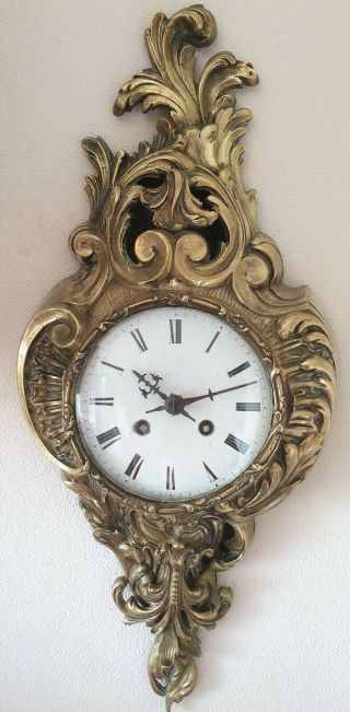 Antique Cartel Clock French Paris Gilt Bronze Striking Cartel Wall Clock