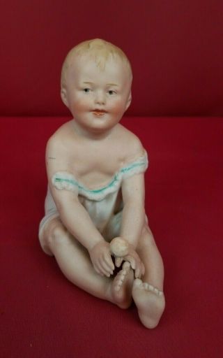 Vintage Bisque Porcelain Piano Baby Germany Gebruder Heubach 4.  25 Inches Tall