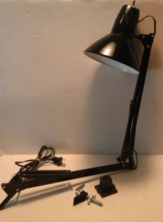 Vintage Retro Black Mid Century Modern Drafting Desk Swing Arm Lamp Light
