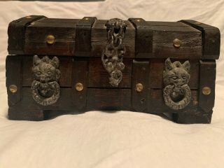 Vintage Wooden Lions Head Treasure Chest Small