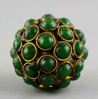 China Old Bronze Inlay Jadeite Hand - Carved Unique Delicate Ball Statue /ta01b
