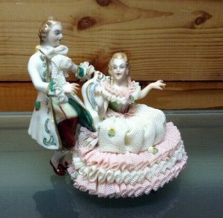 Vtg Ireland Dresden Figurine Porcelain Man Woman Courtship Couple Mv Volkstedt
