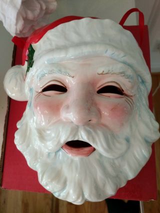 Vtg Ceramic Santa Claus Mask Face Wall Head Hanging Christmas Decor Japan Label