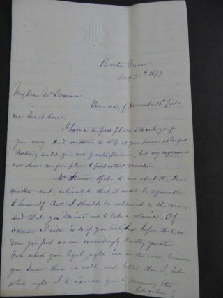 C.  1877 Major General Benjamin Butler Autograph Letter Signed Als - 4 Page Letter