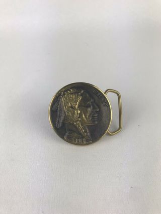 Heritage Solid Brass 1913 Indian Head Nickel Coin Belt Buckle Vintage 1976