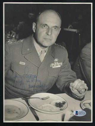 Matthew Ridgway Signed Vintage 7 " X 9 - 1/2 " Photo Bas Authenticated Wwii Us Army