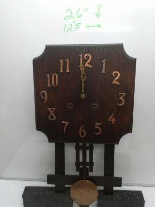 Antique Oak Mission Style Wooden Wall Clock,  26 " T X 13 " W X 4.  5 " D