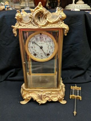 Antique Seth Thomas French Style Mantel Clock W Porcelain Face