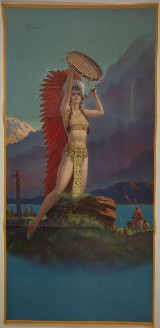 Vintage 1935 Indian Maiden Pin - Up Poster Eggleston Queen Of The Mountain Tribes