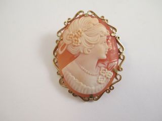 Stunning Vintage,  Carved Shell Cameo Brooch / Pendent Set In Hallmarked 9ct Gold