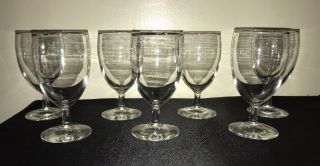 Set Of 7 Matching Vintage Silver Rim Wine Water Glasses Stemware