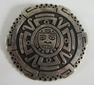 Vintage Maricela Taxco Sterling Silver Brooch Pendant Aztec Tasco Mexico 2.  25 "