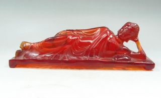 20.  8cm /old Collectibles Decorated Amber Carving Lifelike Sleeping Buddha Statue