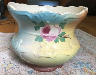 Vintage Antique Large Flower Pot Planter Floral Pastel 2