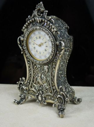 Rare & Fine Circa 1910 French Silver & Mother - Of - Pearl Miniature Clock $1,  200,