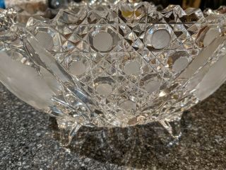 Vintage Brilliant Cut Glass Saw - toothed edge 4 footed oval fruit serving bowl 3