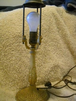 Antique Cast Iron Lamp Base For Slag Glass Or Reverse Painted Shade