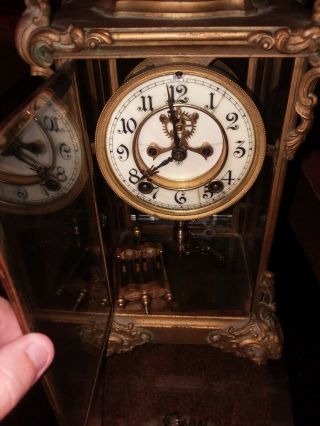 Glass Ansonia 1900s Clock With Key And Pendulum (in Need Of Repair)