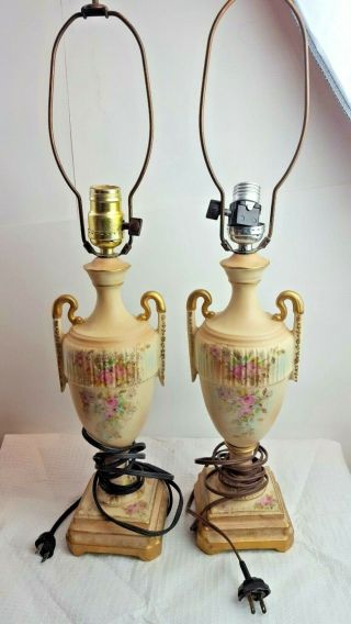 2) LG Antique FRENCH VICTORIAN Figural Art Deco Merrol Painting URN Lamp 2