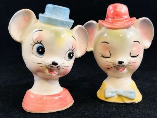 Vintage Mouse Head Salt & Pepper Shakers With Stoppers Japan Anthropomorphic