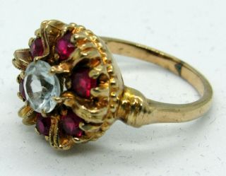 Vintage Sa 10k Yellow Gold Rubies And Diamond Cluster Ring Sz 5