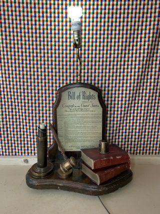 Vtg 1970s Lady Justice Bill Of Rights Nightwatch Lamp Co.  Light Old Fashion Lamp