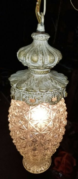 Vintage Mid - Century Modern Glass Hanging Swag Lamp / Light 60s Retro