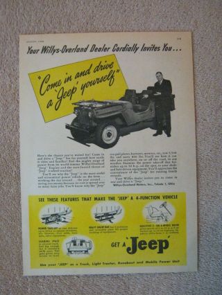 Vintage 1946 Willys Jeep 4 - Function Farm Vehicle Features Dealer Print Ad
